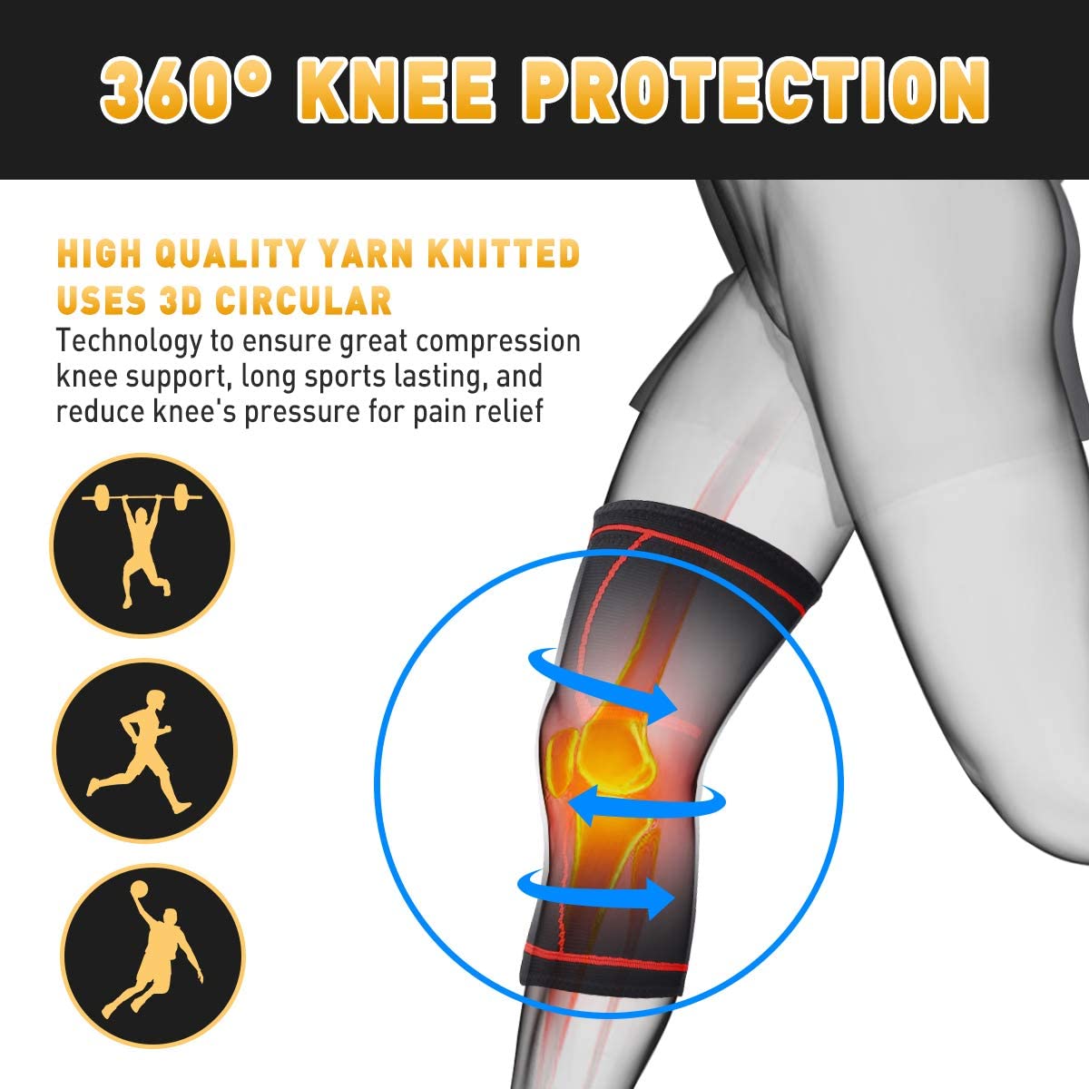 2 Stück Kniestütze, Kniekompressions-Ärmelstütze für Männer und Frauen, Laufen, Wandern, Arthritis, ACL, Meniskusriss, Sport