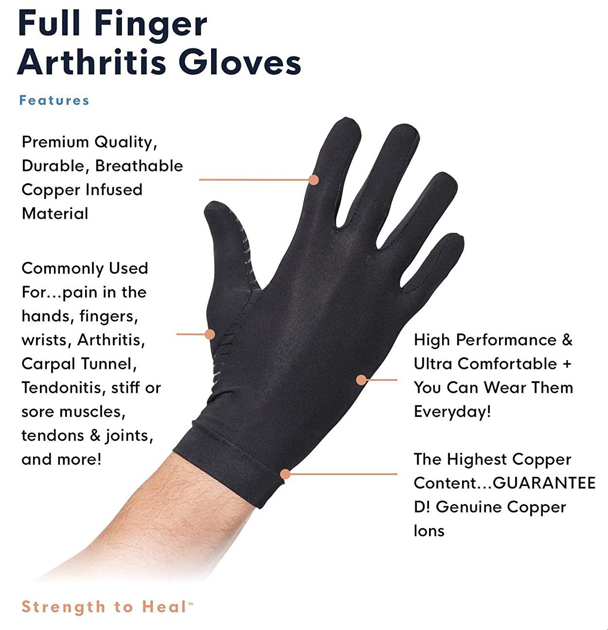 Kupfer Kompression Vollfinger Arthritis Handschuhe. Kupfer bietet zusätzlichen Schutz. Bester Kupferhandschuh für Karpaltunnel, Tippen, Fit für Männer & Frauen