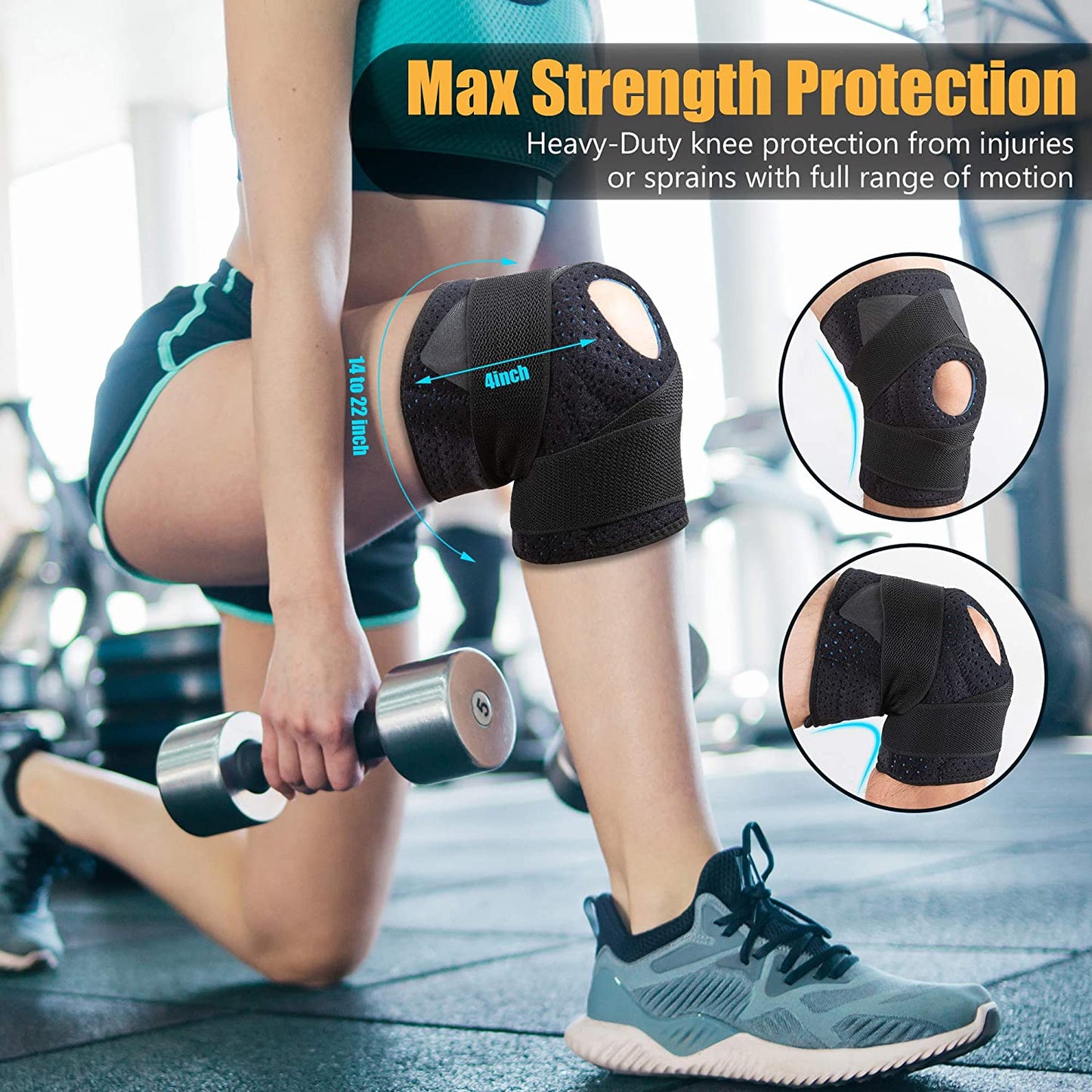 Kniestützen mit Federstabilisatoren und Gel-Patella-Pad zur Kniestütze - Einstellbare Kompressionspackung für Laufen, Arthritis, Meniskus, Tränen für Männer und Frauen