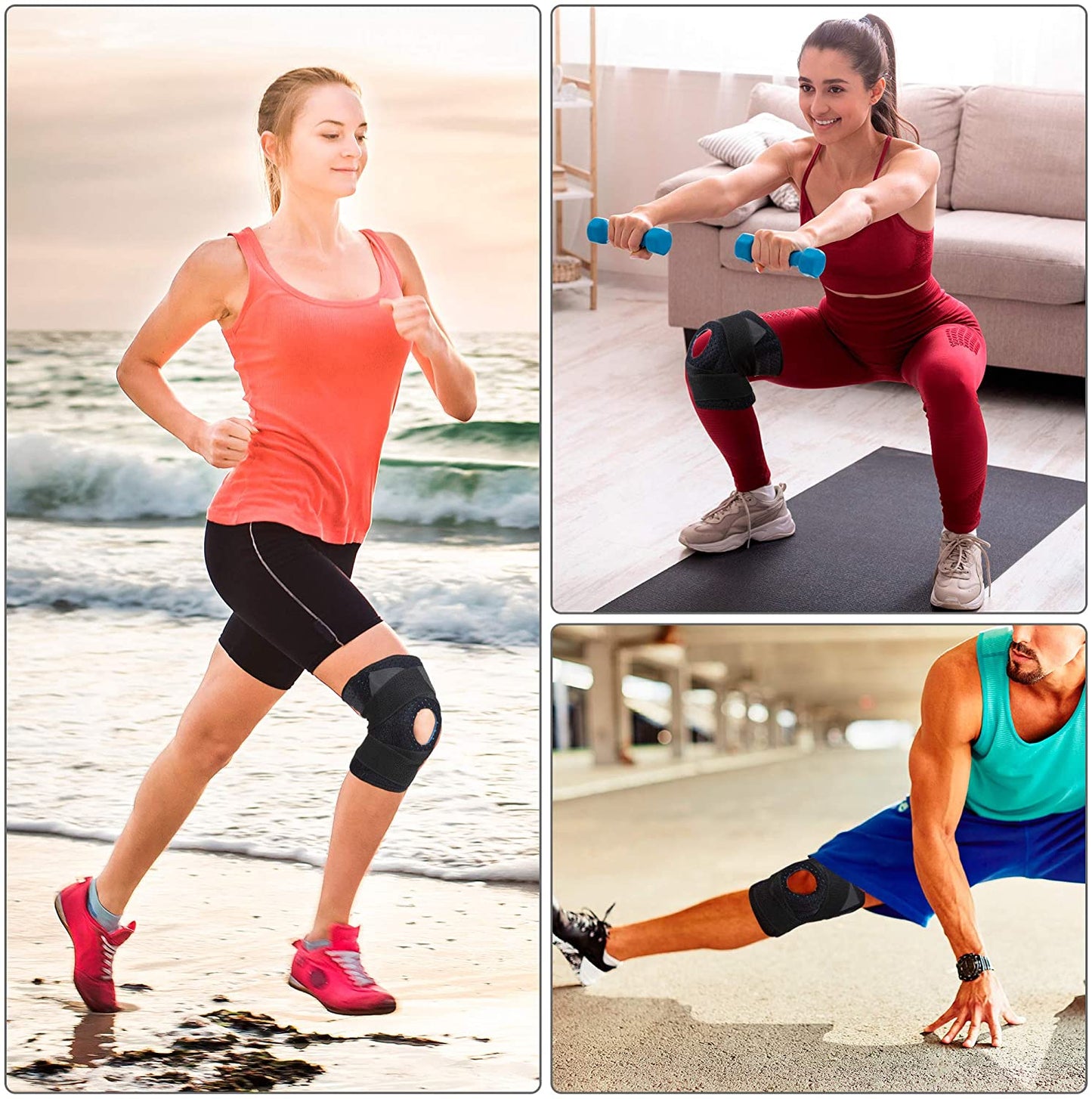 Kniestützen mit Federstabilisatoren und Gel-Patella-Pad zur Kniestütze - Einstellbare Kompressionspackung für Laufen, Arthritis, Meniskus, Tränen für Männer und Frauen