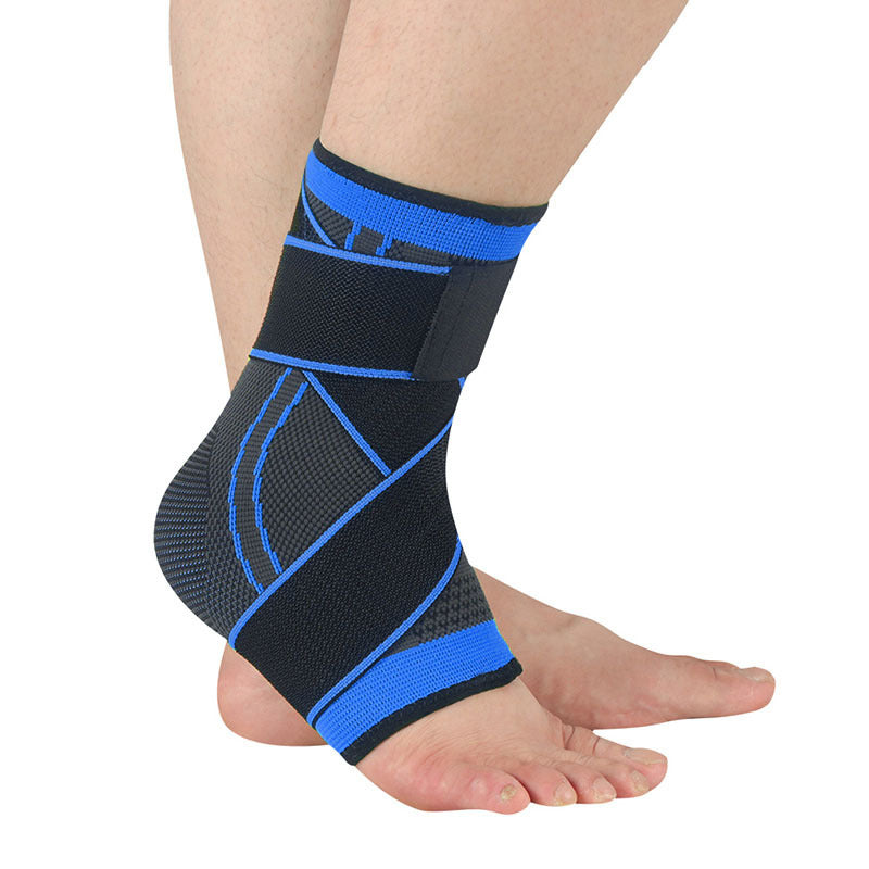 Blaue Strick-Knöchelbandage mit Wickelgurt