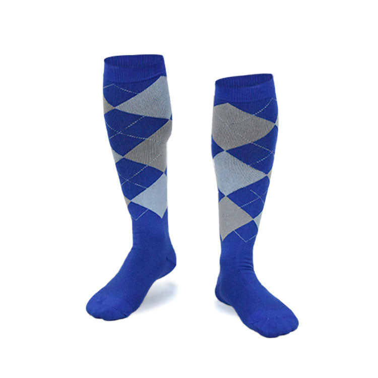 Kompressionsstrümpfe mit blauem Rautenmuster