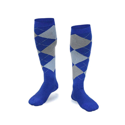 Kompressionsstrümpfe mit blauem Rautenmuster