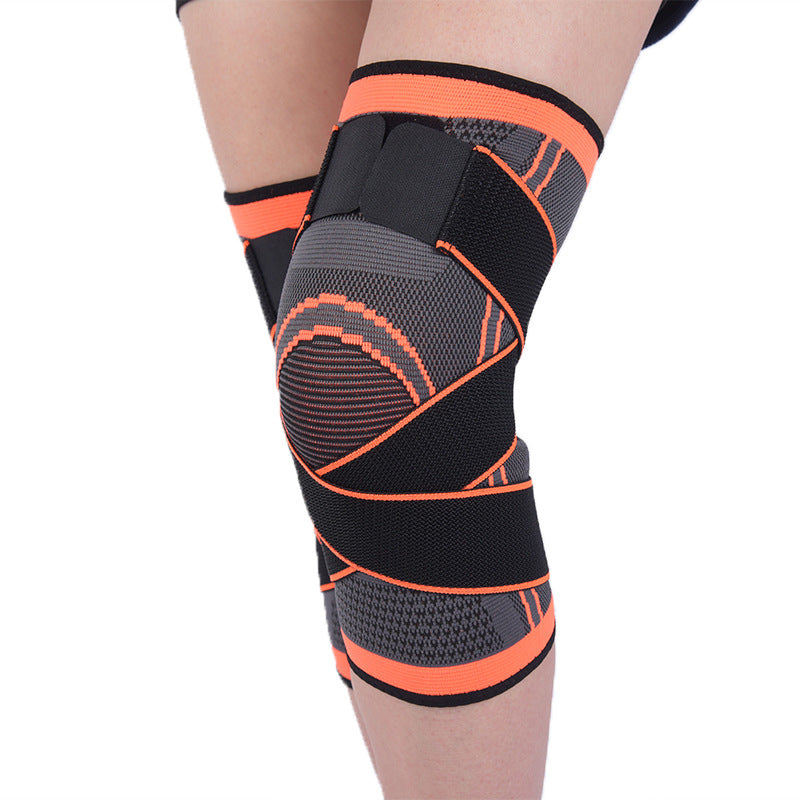 Kniebandage mit Kreuzgurt und orangefarbenem Rand
