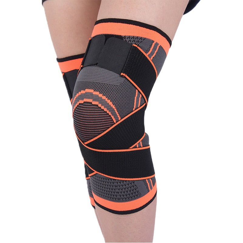 Kniebandage mit Kreuzgurt und orangefarbenem Rand