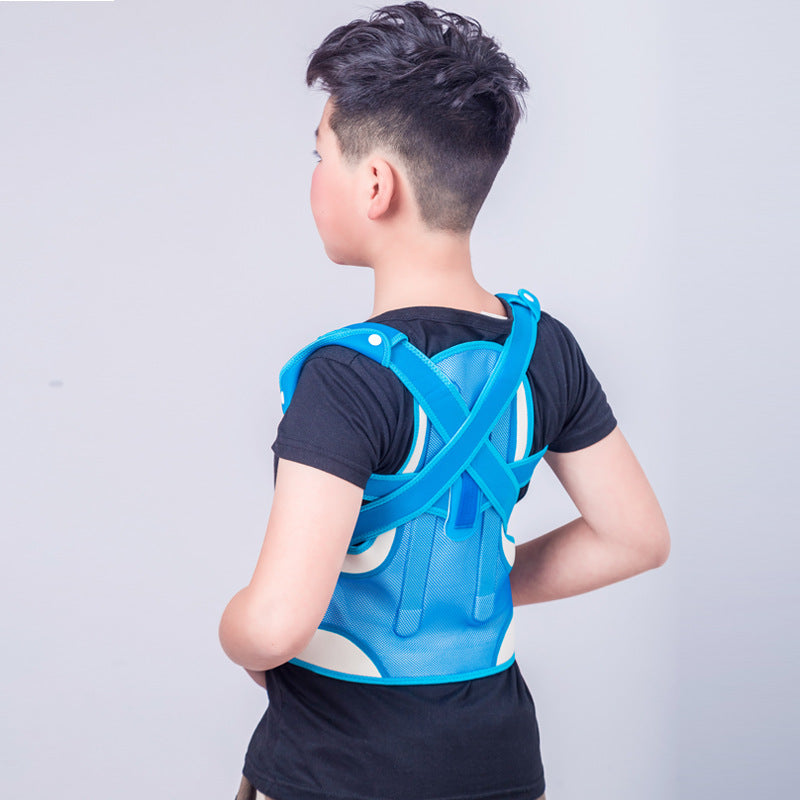 Blaue Rückenbandage mit Kreuzgurten