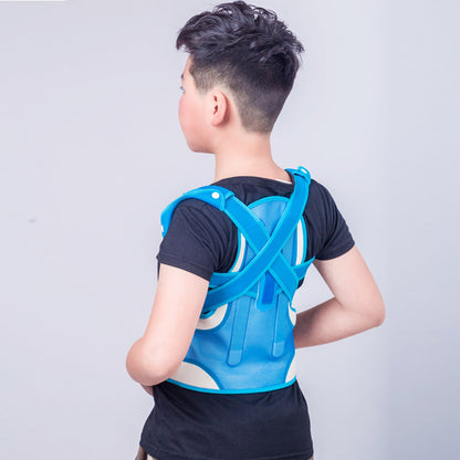 Blaue Rückenbandage mit Kreuzgurten