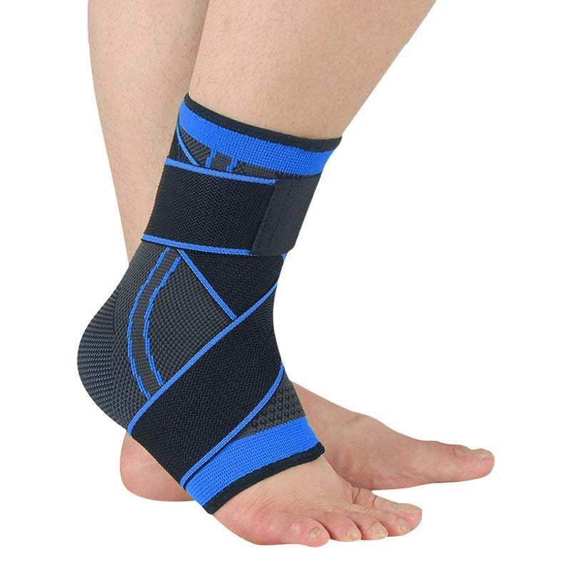 Blaue Strick-Knöchelbandage mit Wickelgurt