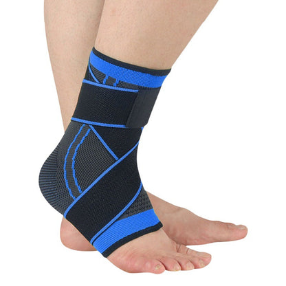 Blaue Strick-Knöchelbandage mit Wickelgurt