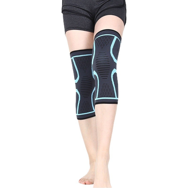 Kniebandagen mit Strickzonen und aquafarbenem Rand