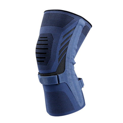 Blaue Strick-Kniebandage mit seitlichem Panel