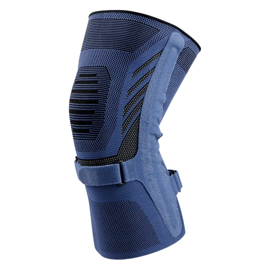 Blaue Strick-Kniebandage mit seitlichem Panel
