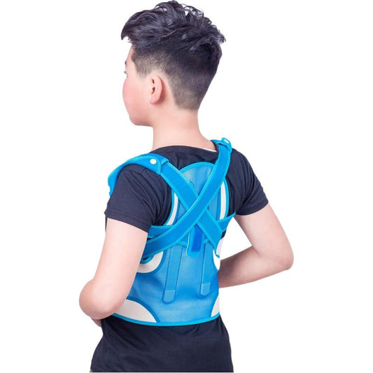 Blaue Rückenbandage mit Kreuzgurten