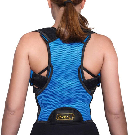 Rückenbandage aus blauem Mesh mit Schultergurten